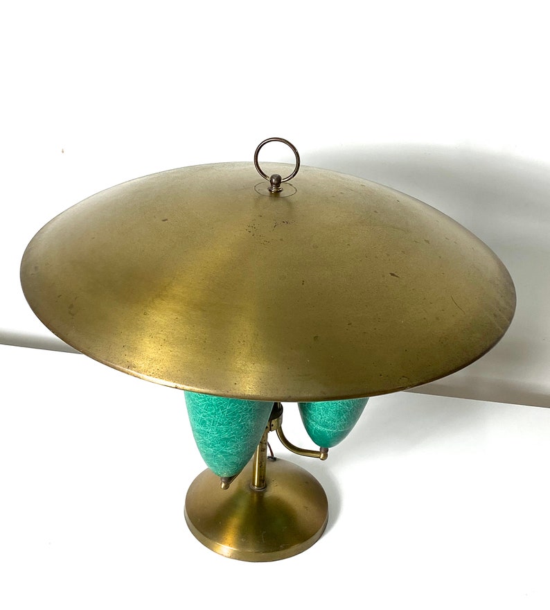 Large Modernist Brass Canopy Fiberglass Cone Table Lamp 1950s image 7
