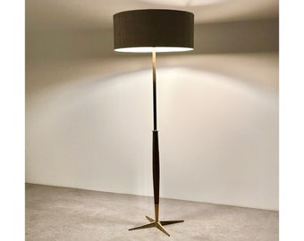 Vintage Mid Century Modern Brass Walnut Floor Lamp by Stiffel 1950s