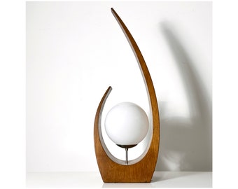 Vintage Jack Haywood Modeline Sculptural Walnut and Glass Globe Table Lamp 1970s Mid Century Modern