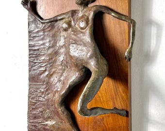 Mid Century Modern Bronze Relief Reclining Nude Wall Hanging Sculpture Panel Signed 1971