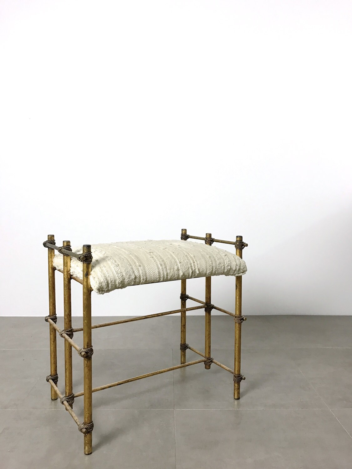 ON HOLD Vintage Gilded Iron Brass Stool Bench Vanity Hollywood Regency