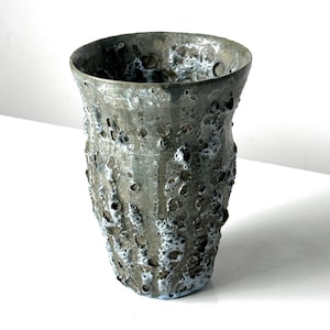 Vintage Studio Pottery Organic Modern Volcanic Lava Crater Glazed Ceramic Vase 1980s
