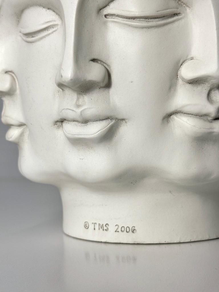 White Ceramic Fornasetti Style Buddha Head Perpetual Face Vase by