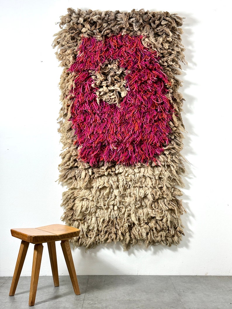 72 Mid Century Modern Wool Fiber Art Weaving Wall Hanging Sculpture 1970 image 2