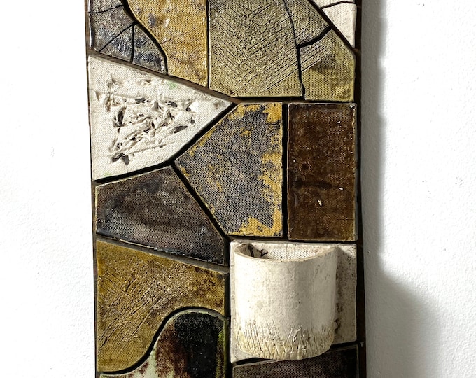 Mid Century Signed Modernist Ceramic Mosaic Wall Hanging 1970s