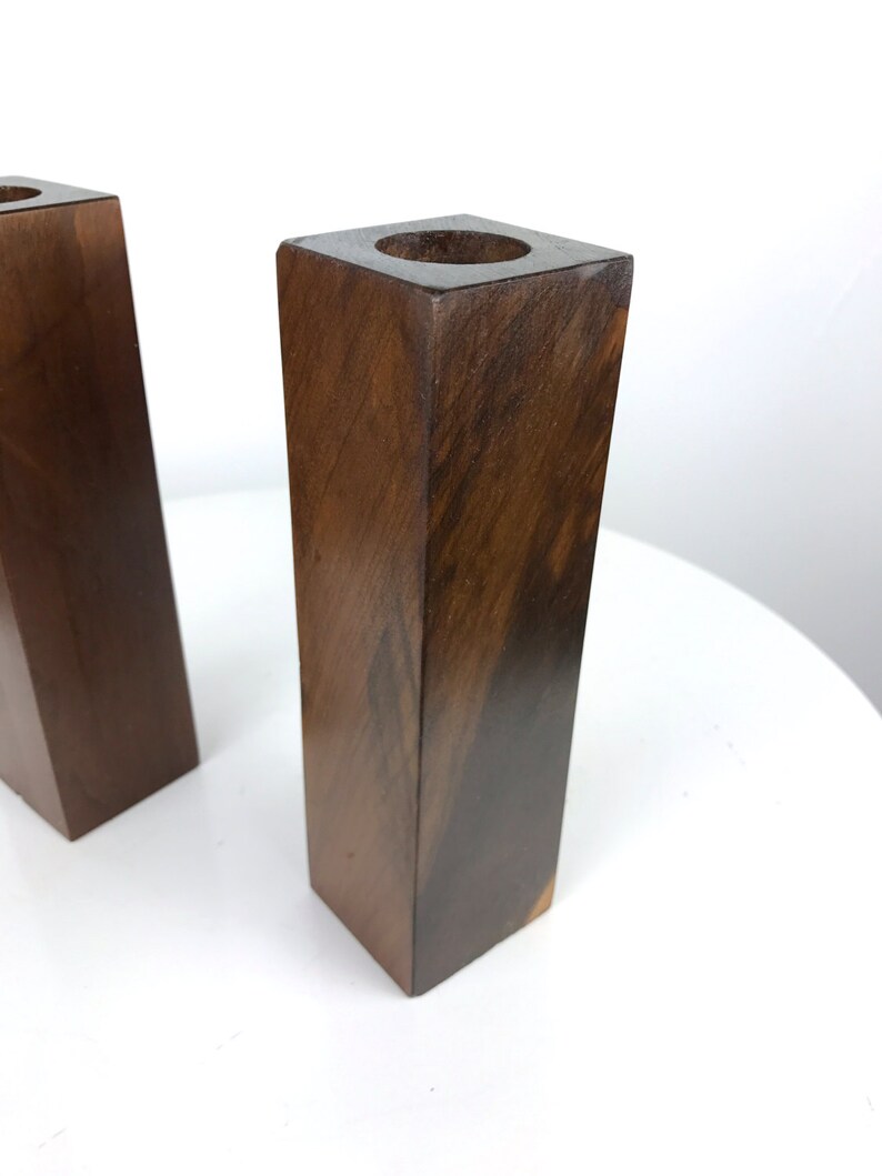 Vintage Tall Square Rosewood Bud Vases Candle Holders Mid Etsy