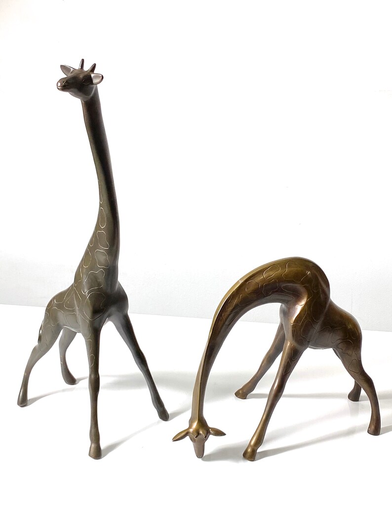 21 Pair Vintage Bronze Brass Figural Giraffe Sculptures 1970s image 3