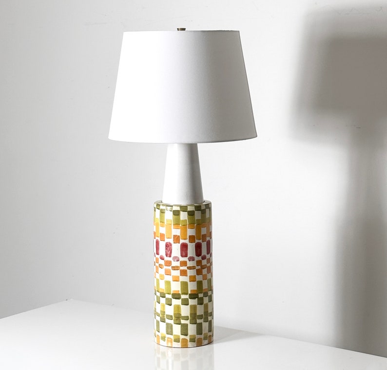 Large Vintage Aldo Londi for Bitossi Rare Hand Painted Colorful Mosaic Lamp 1960s Mid Century Modern Italian image 2