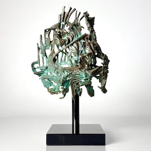 Glen Michaels Abstract Brutalist Bronze Table Top Sculpture 1970s