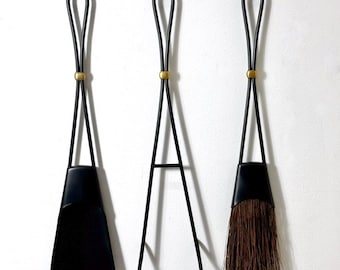 Mid Century Jens Quistgaard Rare Fireplace Tool Set for Dansk in Iron and Brass Denmark 1960's