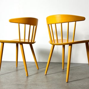 Vintage Pair Yellow Spindle Back Danish Chairs 1960s Mid Century Modern Scandinavian image 3