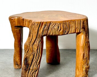 Vintage Organic Modern Live Edge Freeform Hand Carved Teak Root Side Table 1970s