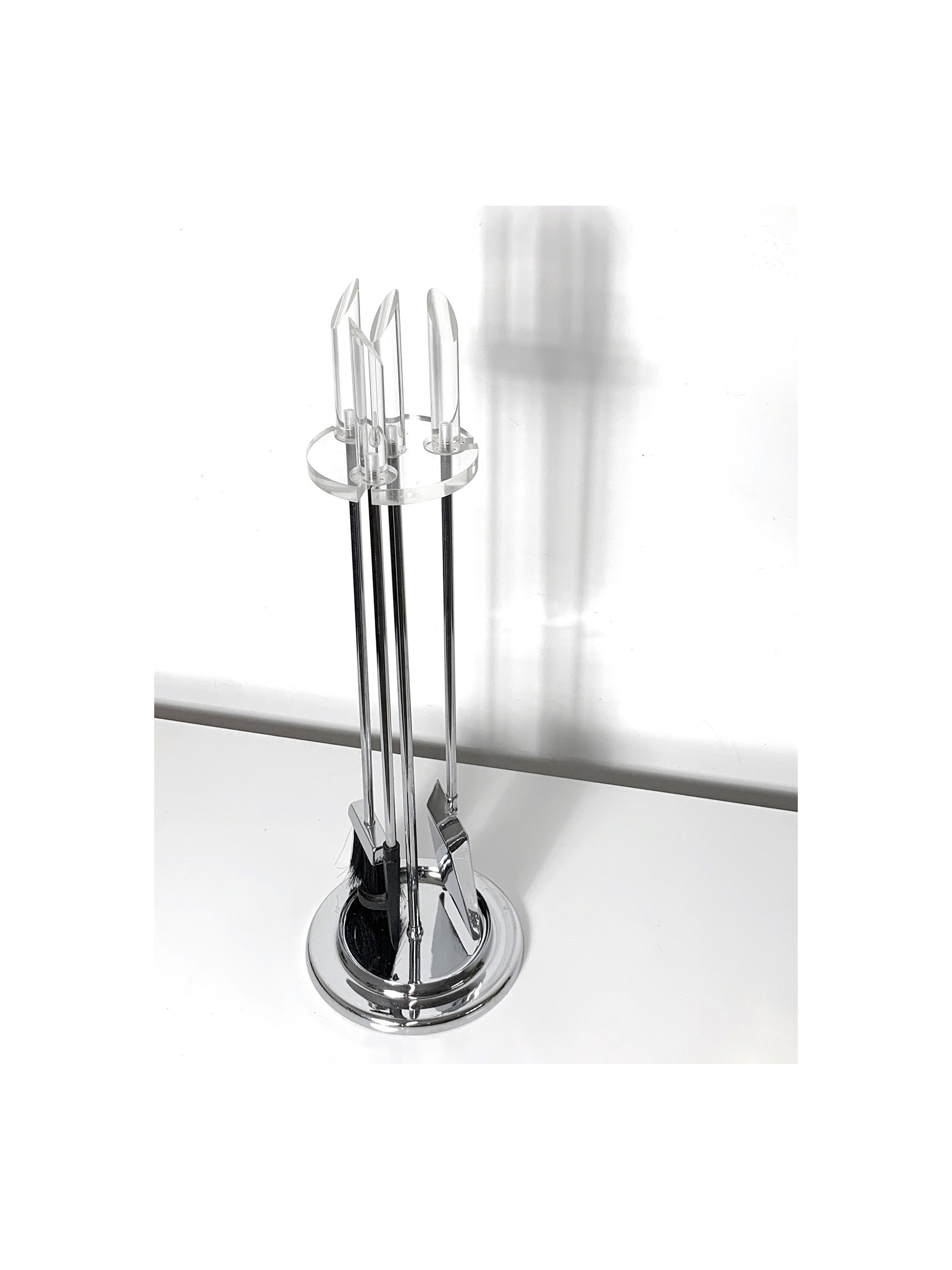 Modern Chrome and Lucite Fire Tool Set 1970's