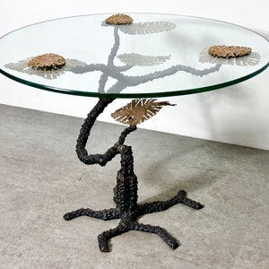 Vintage Bronze & Glass Brutalist Bonsai Tree Side Table in the Manner of Silas Seandel
