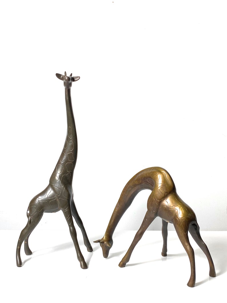 21 Pair Vintage Bronze Brass Figural Giraffe Sculptures 1970s image 4