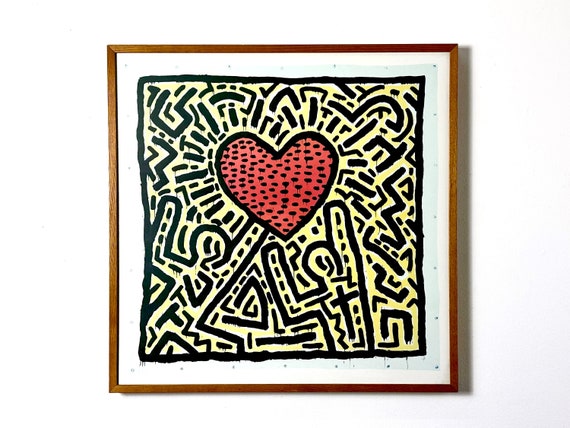 Vintage Keith Haring Two Figures and Heart Abstract Framed