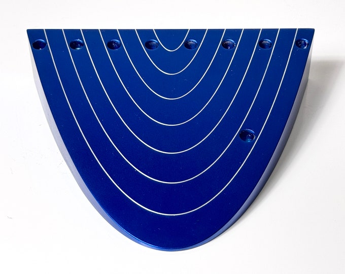 Post Modern Contemporary Menorah in Blue Anodized Aluminum by Luigi Del Monte Italy 1999