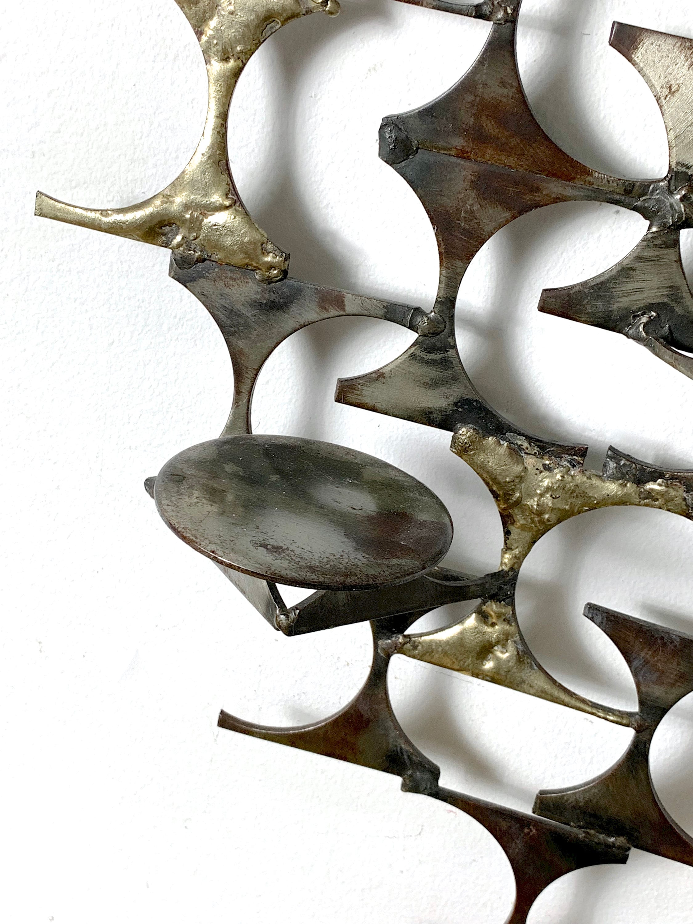 Mid Century Brutalist Candle Holder Wall Sculpture 1970's