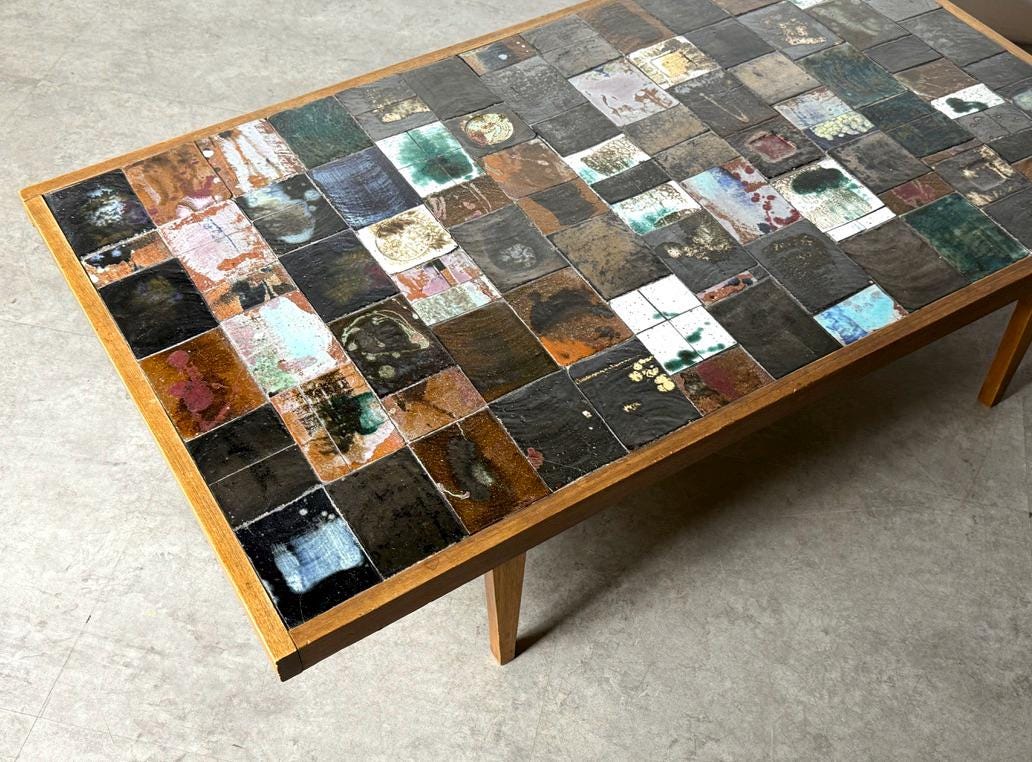 Mid Century Modern Handmade Glazed Ceramic Tile Mosaic Coffee Table by Gerard Havekes 1960s