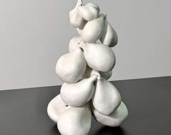 Vintage Abstract Ceramic Sculpture by Lorraine Goldberg, Matte White Organic Form 1980's
