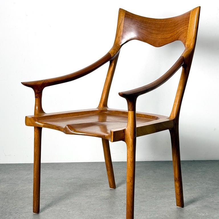 Vintage American Studio Craft Sculpted Walnut Armchair in the