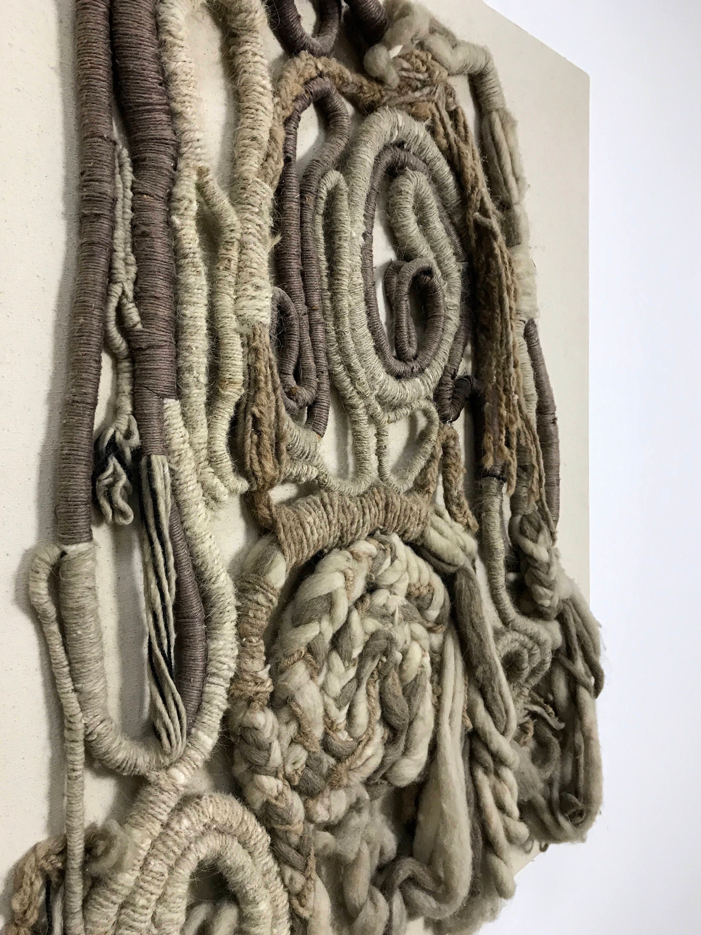 RESERVED 48x44 Vintage Wool Fiber Art Textile Wall Hanging Sculpture 1970's