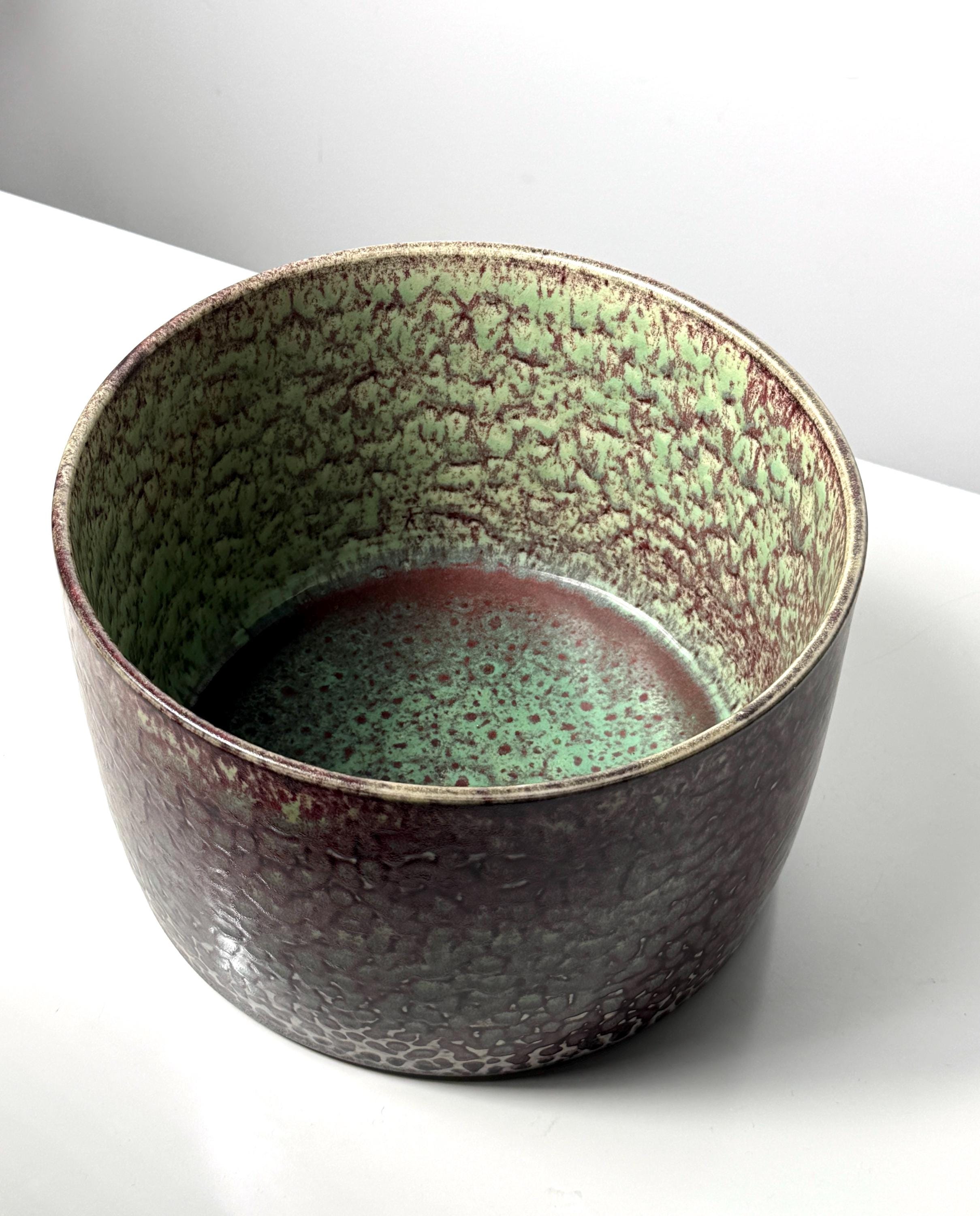 Stig Lindberg Unique Ceramic Cylindrical Bowl Planter in Oxblood