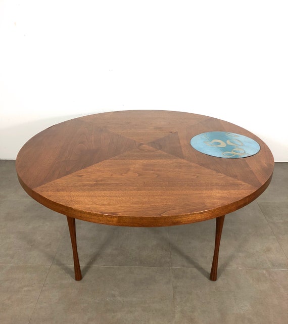 Vintage Walnut Enamel Round Coffee Table 1960 S - Clark Copper Round Coffee Table Vintage Walnut Enamel Round Coffee Table 1960 S - Clark Copper Round Coffee Table