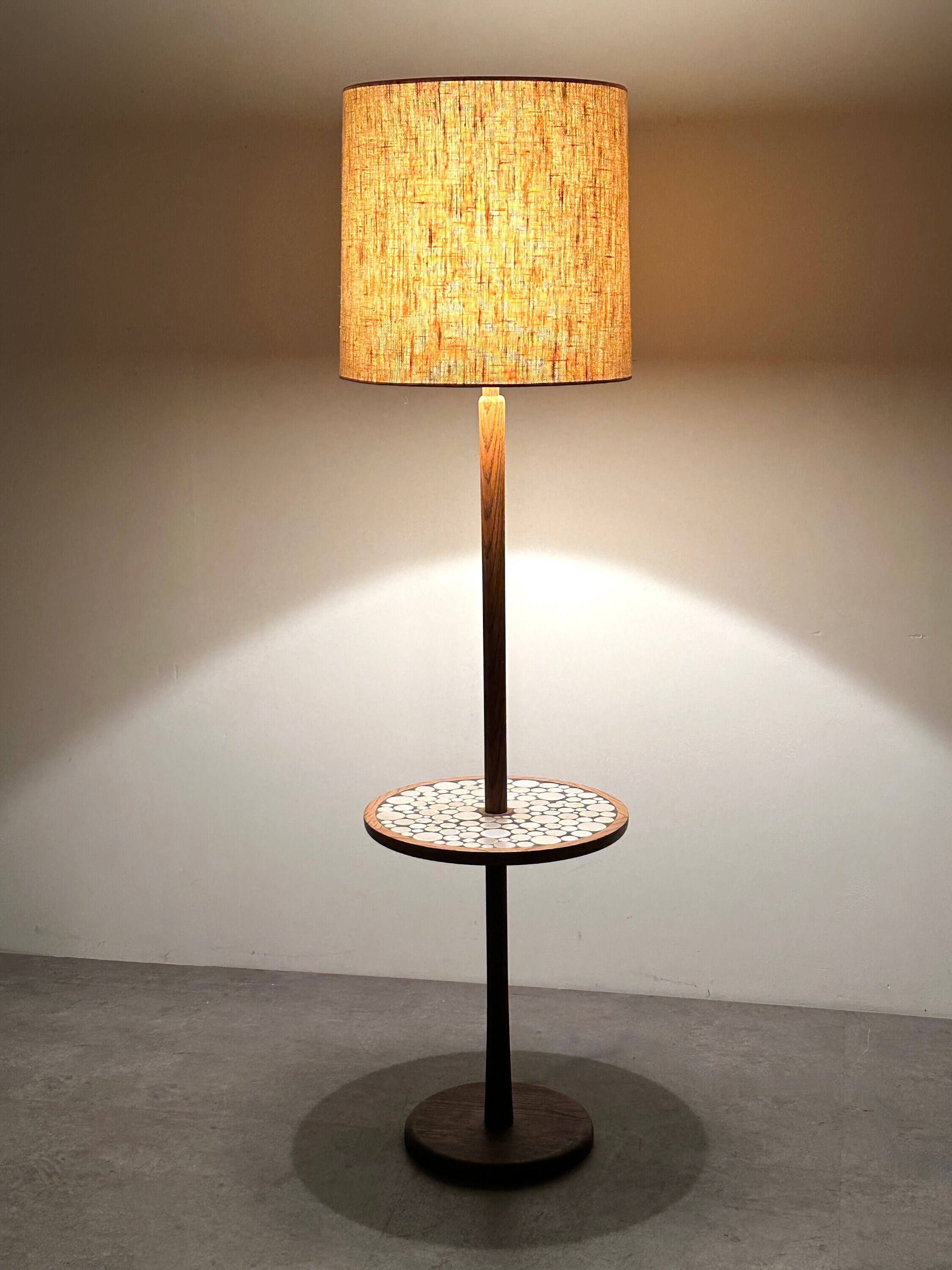 Vintage Martz Tile Floor Lamp with Floating Table 1960s Marshall