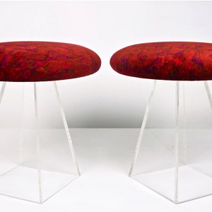 Pair of Vladimir Kagan Lucite Stools With Jack Lenor Larsen Velvet 1960s image 1