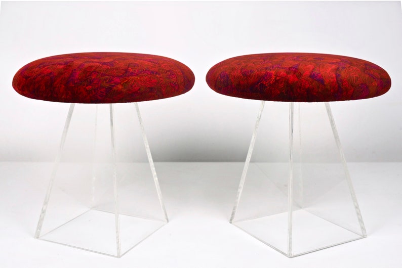 Pair of Vladimir Kagan Lucite Stools With Jack Lenor Larsen Velvet 1960s image 1