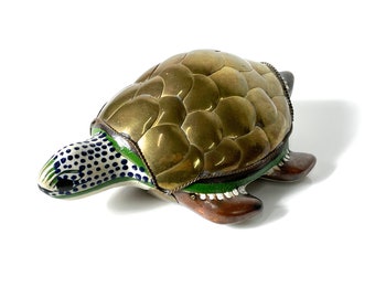 Vintage Mexican Brass Ceramic Turtle Sculpture Sergio Bustamante Style 1970s