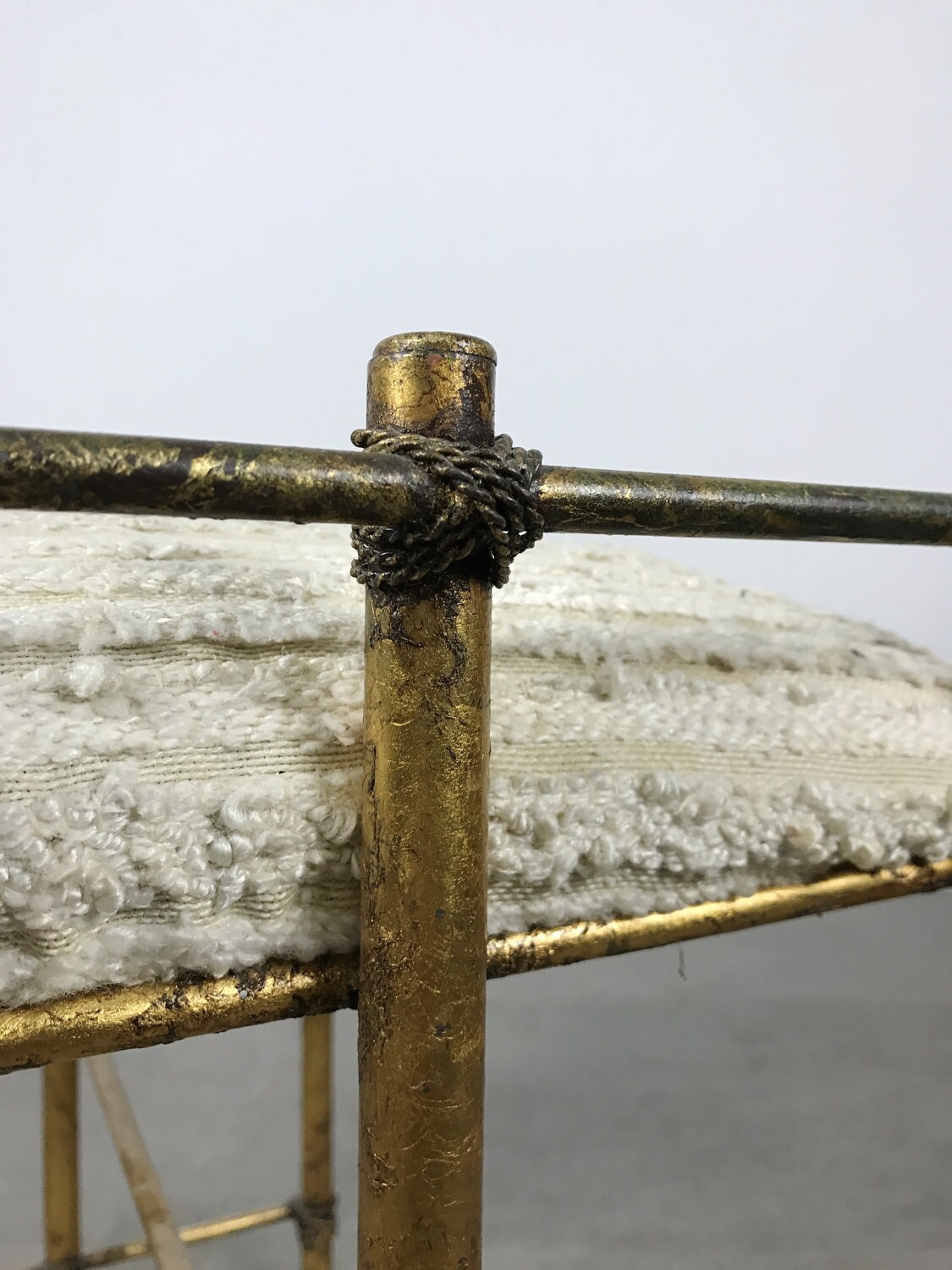 ON HOLD Vintage Gilded Iron Brass Stool Bench Vanity Hollywood Regency