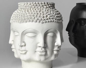 White Ceramic Fornasetti Style Buddha Head Perpetual Face Vase by TMS 2006