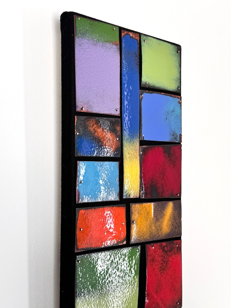 Contemporary Modern Abstract Enameled Copper Mosaic Wall Hanging Sculpture image 8