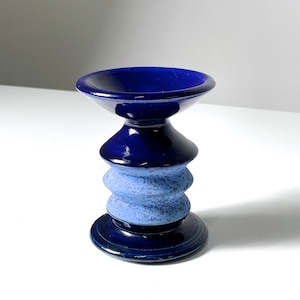 Vintage Kaiser Suidan Cobalt Blue Ceramic Candlestick 1990s