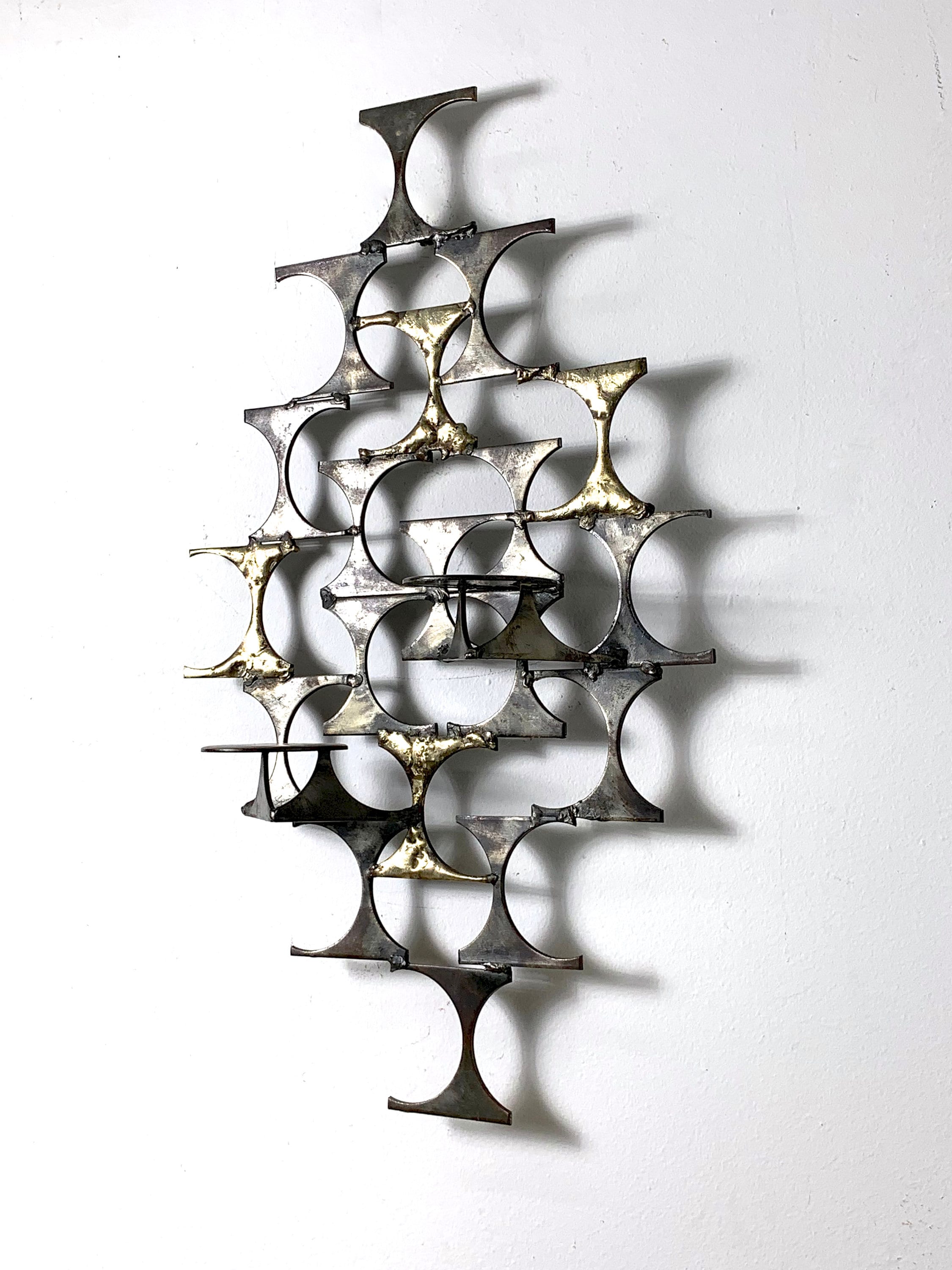 Mid Century Brutalist Candle Holder Wall Sculpture 1970's