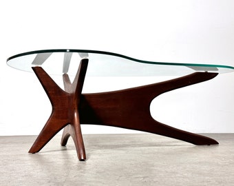 Vintage Mid Century Modern Adrian Pearsall Jacks Walnut & Glass Kidney Coffee Table 1960s