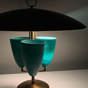 Large Modernist Brass Canopy Fiberglass Cone Table Lamp 1950s image 5