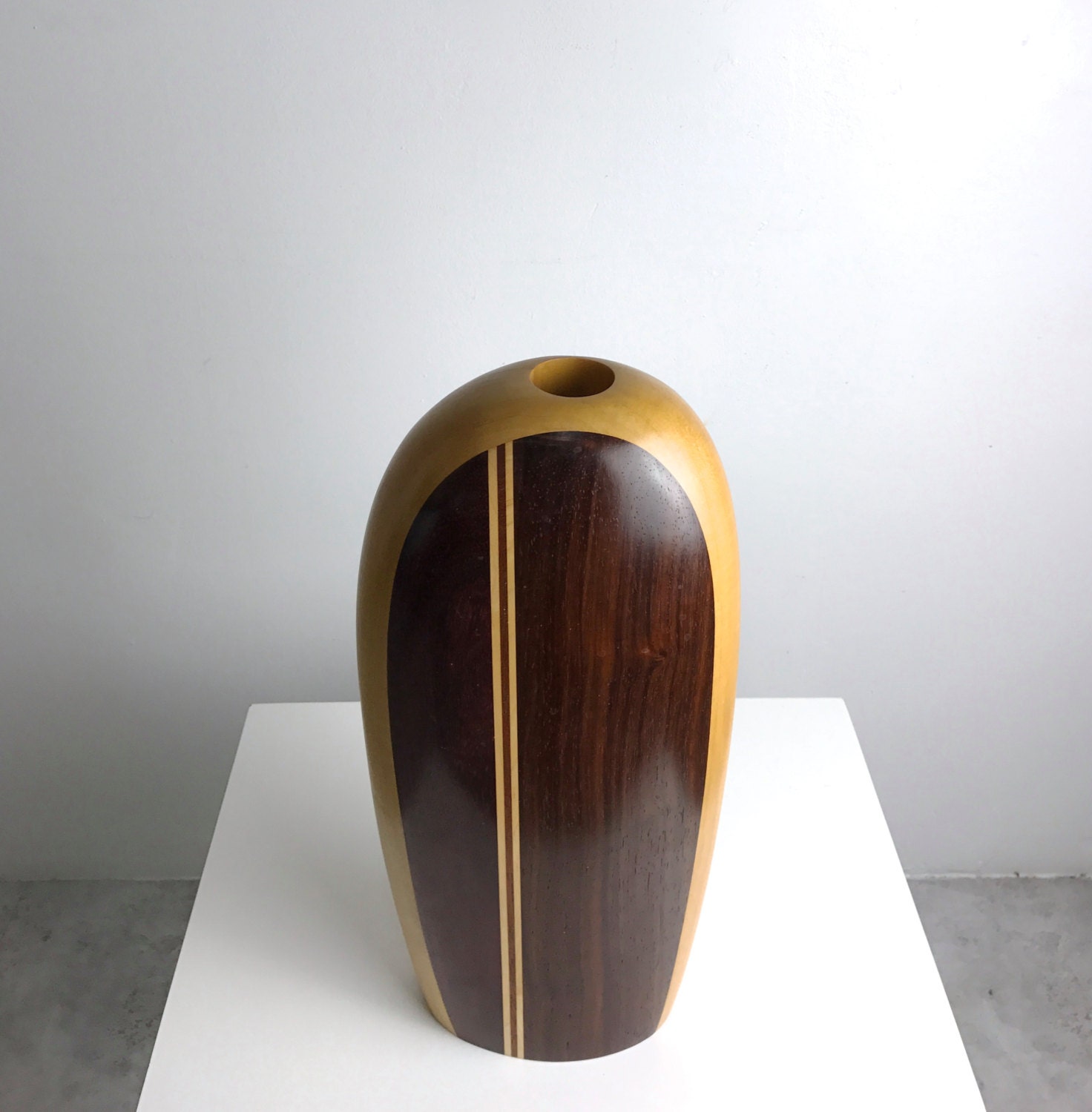Vintage Large Signed Paul Lamontagne Studio Art Turned Wood Vase