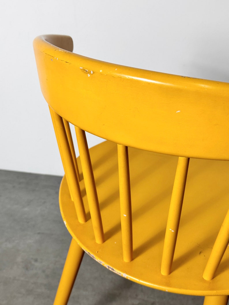 Vintage Pair Yellow Spindle Back Danish Chairs 1960s Mid Century Modern Scandinavian image 7