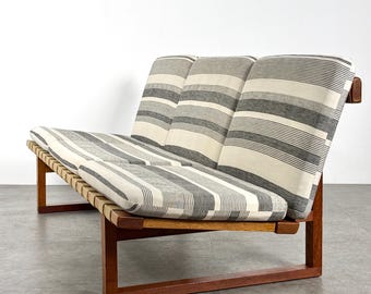 Vintage Mid Century Danish Modern Webbed Sofa in Oak and Teak by Borge Mogensen for Fredericia Stolefabrik Denmark 1950s