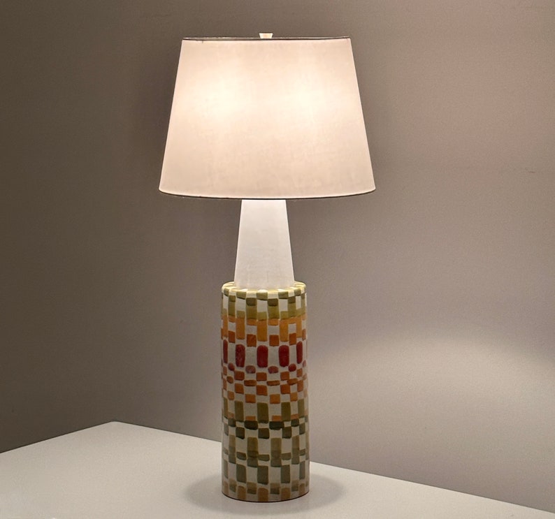 Large Vintage Aldo Londi for Bitossi Rare Hand Painted Colorful Mosaic Lamp 1960s Mid Century Modern Italian image 3