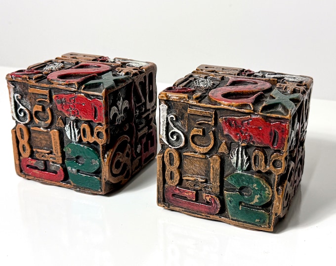 Pair Sheldon Rose Alpha Sculpt Cube Sculptures Bookends 1960s