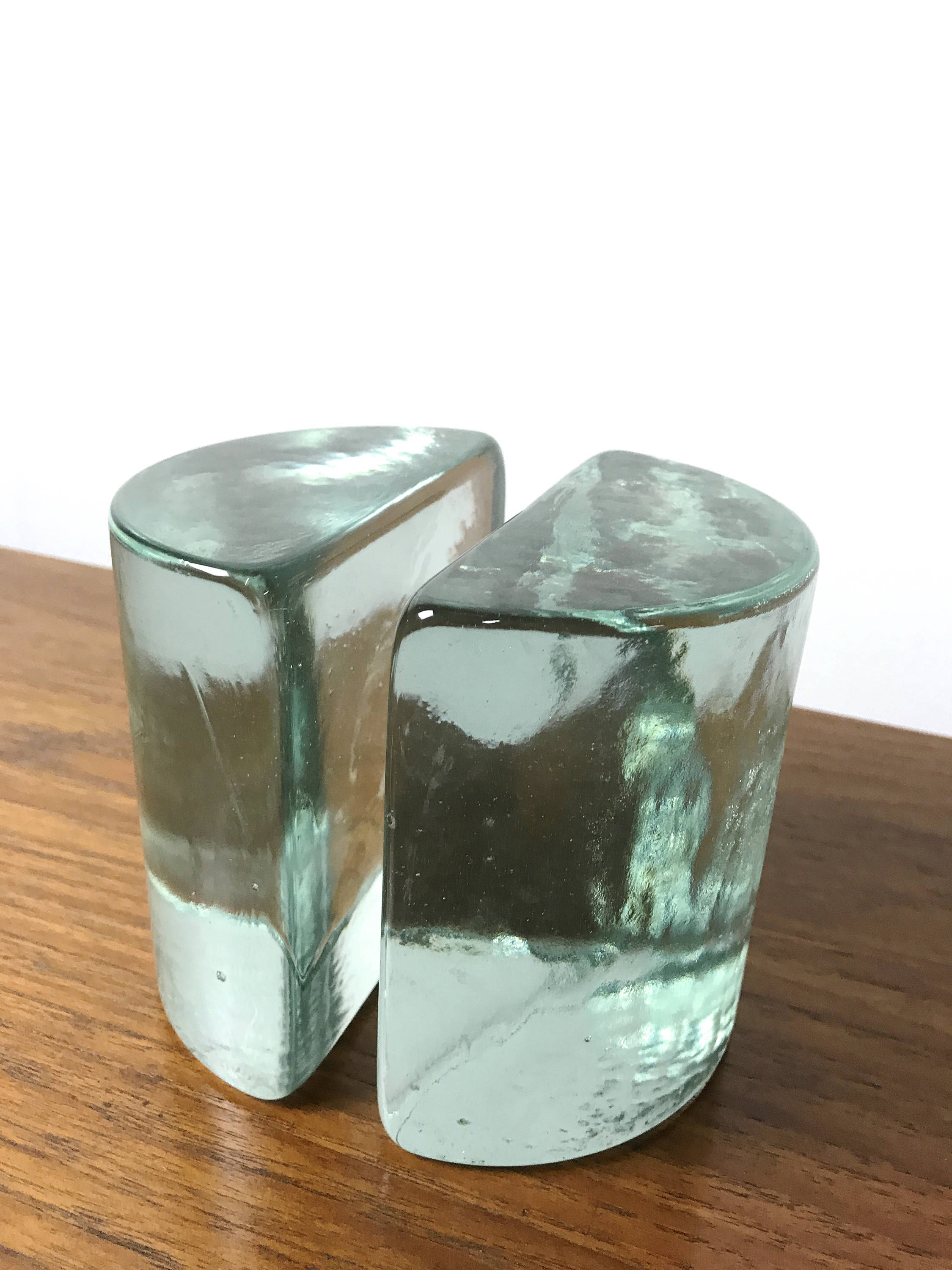 Vintage Pair of Blenko Glass Half Moon Bookends