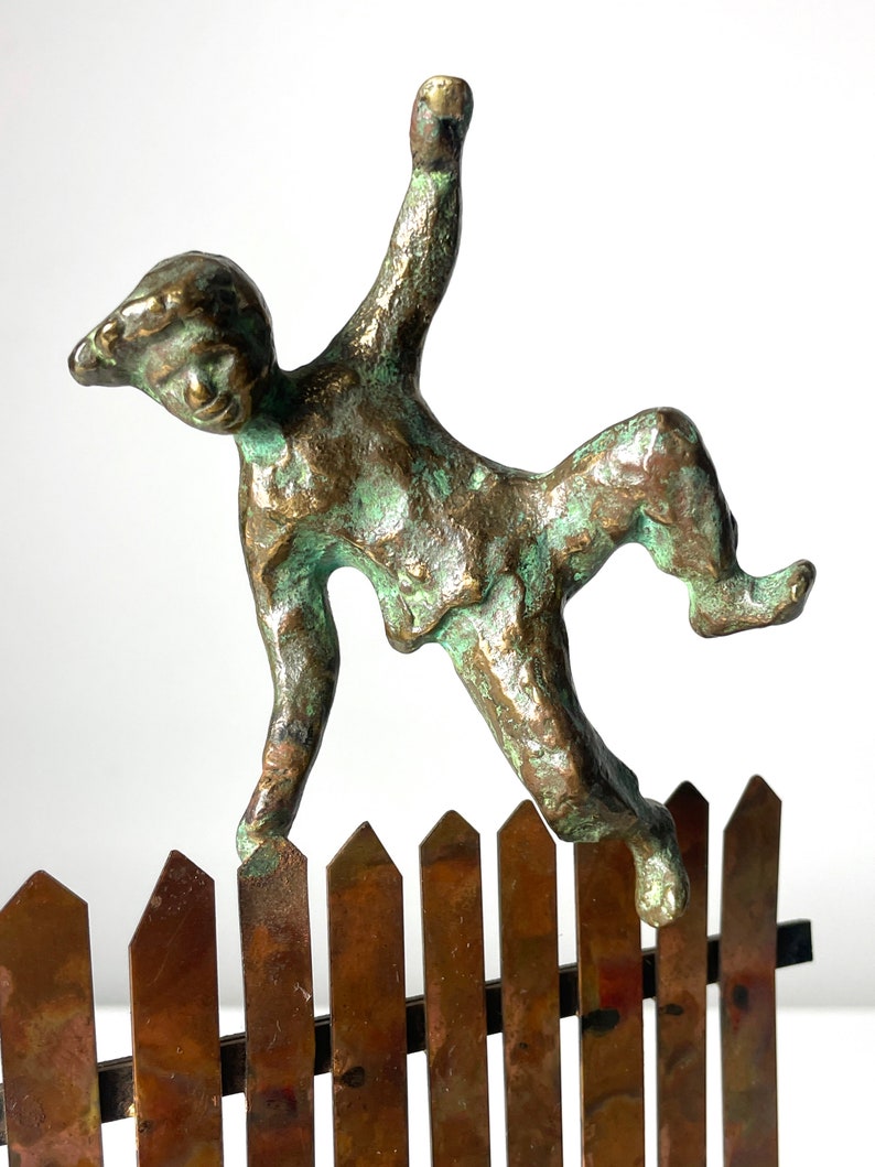 Vintage Curtis Jere Sculpture Bronze Boy Copper Fence 1972 image 5