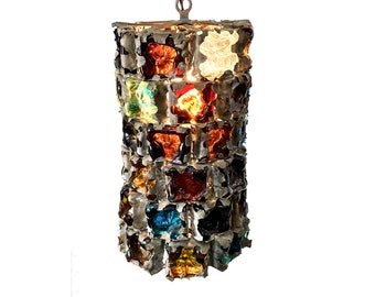 Vintage Mid Century Felipe Derflingher for Feders Brutalist Caged Glass Pendant Lamp 1960s