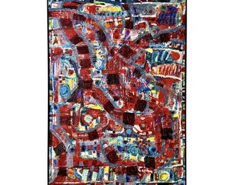 45 x 61 Large Vintage Abstract Original Mixed Media Oil Painting on Canvas by Nathan Caplan