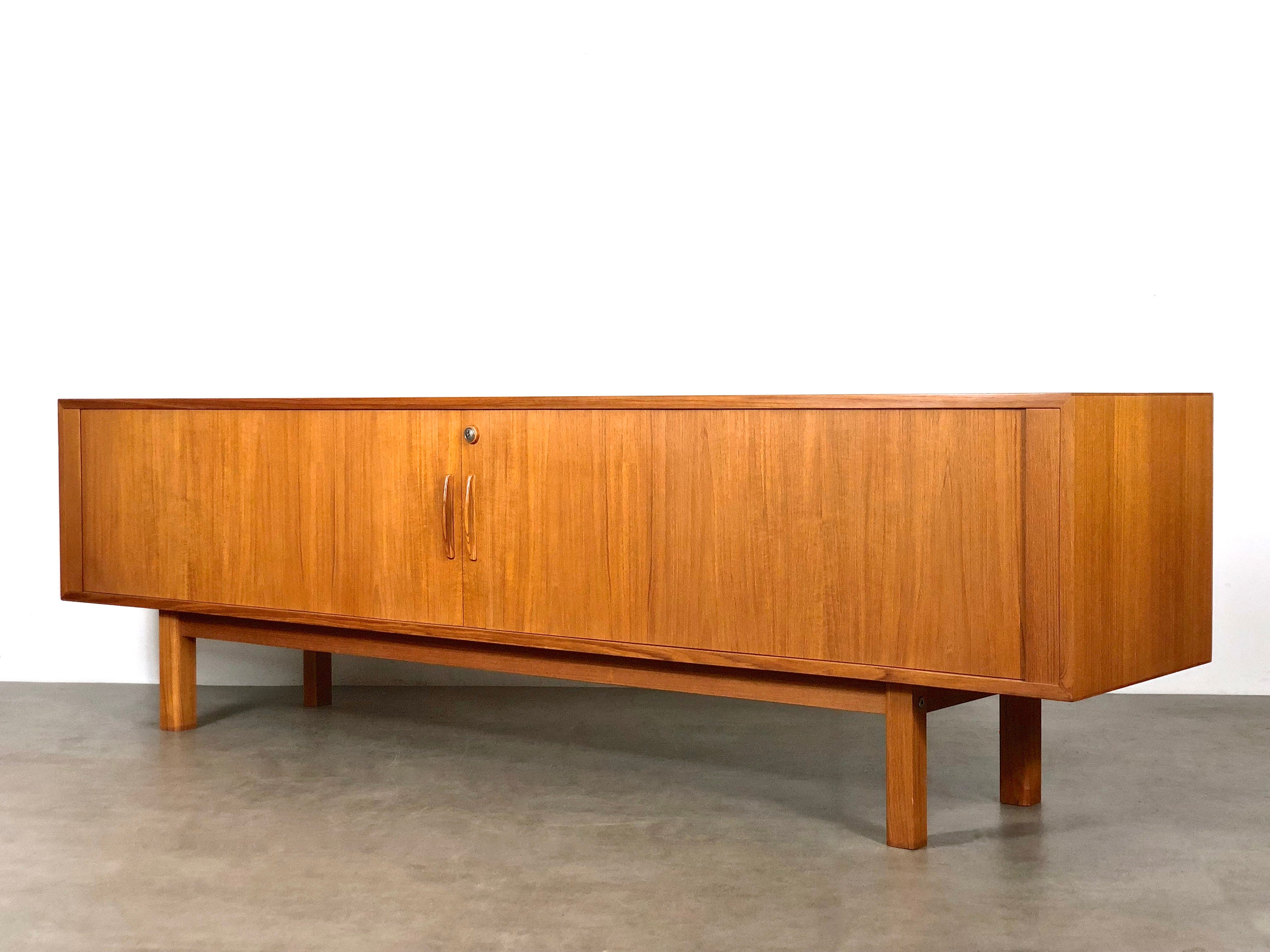 80 Teak Danish Modern Low Tambour Sideboard 1970's