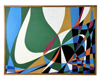 Original Fredrik Deuker Abstract Modernist Color Block Mixed Media Acrylic Painting 1950s